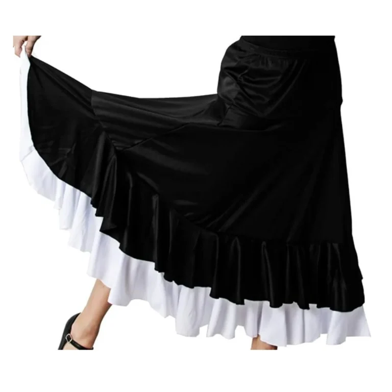 Falda Profesional de Baile Danza Flamenco o Sevillanas para Mujer Falda con Doble Volante en Falda…