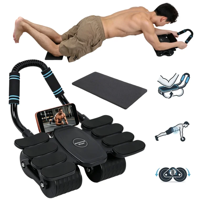 Rodillo Abdominal de Cuatro Ruedas, Equipo de Ejercicio con Tapete Protector para Rodillas, Ahorra Esfuerzo, Entrenador…