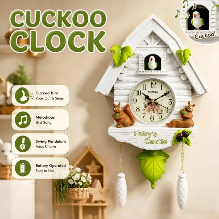 Reloj de Pared con Diseño de Cucu, Reloj de Péndulo Decorativo con Música y Avisador de…