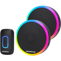 Aigostar RGB Timbre Inalámbrico, Timbre Inalámbrico Exterior Impermeable Sin Pilas, IP55, 5 Niveles De Volumen (0-120dB) Y 60 Melodías, Negro (2 Receptor Y 1 Transmisor)