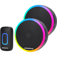 Aigostar RGB Timbre Inalámbrico, timbre inalámbrico exterior impermeable, IP55, 5 Niveles de Volumen (0-120dB) y 60 Melodías, Timbre para Ancianos, Casa, Oficina, Negro (2 Receptor y 1 Transmisor)