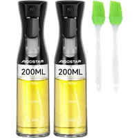 Aigostar 2 Piezas Pulverizador Aceite Spray Cristal, Spray Aceite Cocina 200 ml, con 2 accesorios de Pincel de Silicona , apto para freidora de aire y cocina en la cocina, libre de BPA