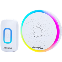 Aigostar RGB Timbre Inalámbrico, timbre inalámbrico exterior impermeable sin pilas, IP55, 5 Niveles de Volumen (0-120dB) y 60 Melodías, Timbre para Ancianos, Casa, Oficina, Blanco