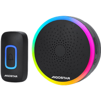 Aigostar RGB Timbre Inalámbrico, timbre inalámbrico exterior impermeable, IP55, 5 Niveles de Volumen (0-120dB) y 60 Melodías, Timbre para Ancianos, Casa, Oficina, Negro