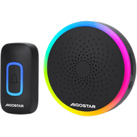 Aigostar RGB Timbre Inalámbrico, timbre inalámbrico exterior impermeable sin pilas, IP55, 5 Niveles de Volumen (0-120dB) y 60 Melodías, Timbre para Ancianos, Casa, Oficina, Negro