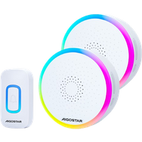 Aigostar RGB Timbre Inalámbrico, timbre inalámbrico exterior impermeable, IP55, 5 Niveles de Volumen (0-120dB) y 60 Melodías, Timbre para Ancianos, Casa, Oficina, Blanco (2 Receptor y 1 Transmisor)