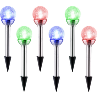 Aigostar Luces solares Jardín 6 Pack, RGB Lámpara LED Luz solar exterior. IP44 Acero Inoxidable Luces solares para exterior jardin, Para Patio Césped Pasillo Terraza Sin Cables, L80*W80*H358mm