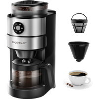 Aigostar Kaffa 30LHX - 2 en 1 Cafetera eléctrica con molinillo integrado. 680-820 W, 5 niveles de molienda. Sistema de goteo, capacidad 2-6 tazas. Función mantener caliente. Libre de BPA.