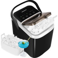 Aigostar Chill - Máquina de Hacer Hielo en Casa, Tapa Doble - Fácil de Limpiar, 130W 1,5L Máquina de Hielo, Hielos en 6 Mins, Fabrica 14kg/24h, 2 Tamaños de Cubitos, Autolimpieza Ice Maker, Negro
