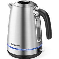 Aigostar Frey - Hervidor Agua Eléctrico de acero inoxidable 1,7 litros, 2200 W con Azul LED Iluminación, Filtro Extraíble, Indicador Nivel Agua, Protección para Hervir en Seco y Apagado Automático