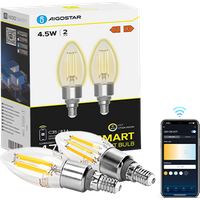 Aigostar Edison Bombillas Alexa LED E14 Bombillas Inteligentes 4.5W 470LM WIFI Bombilla Vintage C35 Bombillas Filamento Regulable 2700K-6500K， compatible con Alexa/Google Home. transparente 2 pack