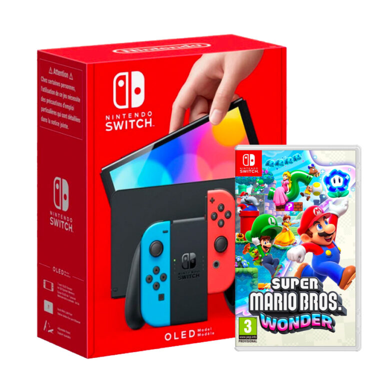 Nintendo Switch Modelo OLED Azul Neon/Rojo Neon + Mario Wonder (2)