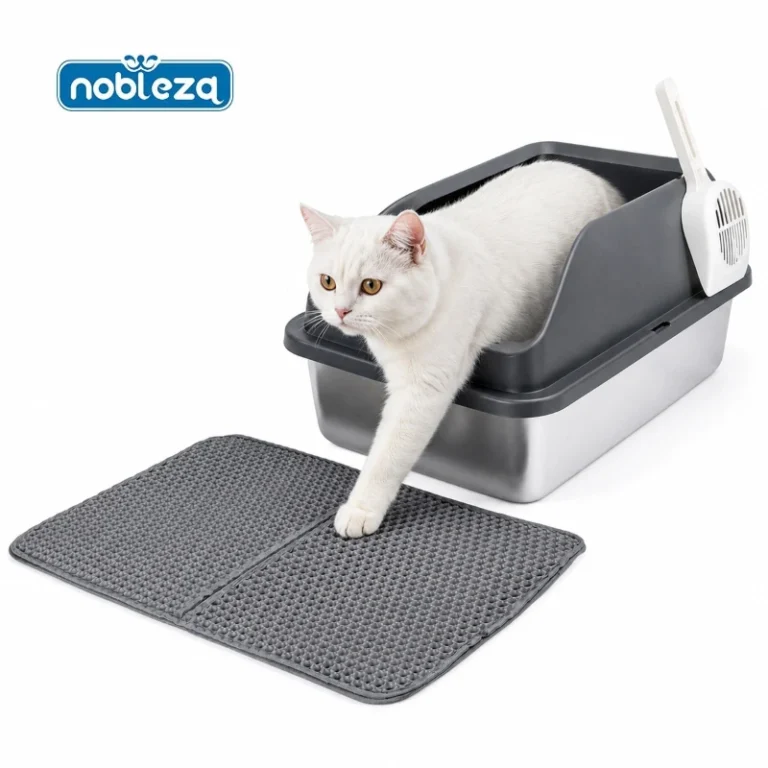 Nobleza Arenero de Acero Inoxidable para Gatos con Pared Alta, Diseño Anti-Salpicaduras, Kit Completo con Alfombra…