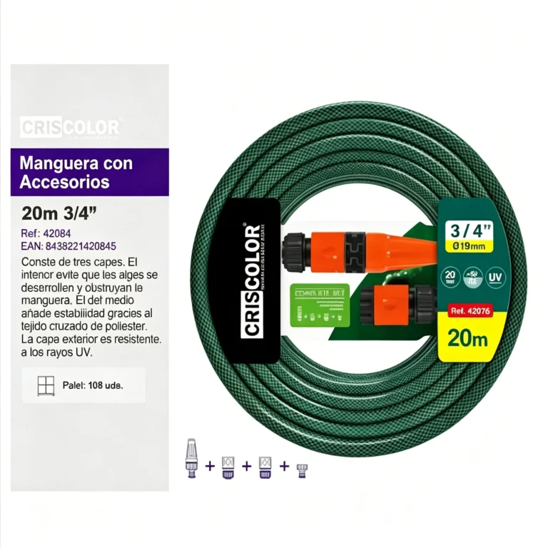 Manguera de Jardín de 20m con Accesorios, 3/4" (19mm), Anti-Enredos y Resistente a Rayos UV, para…