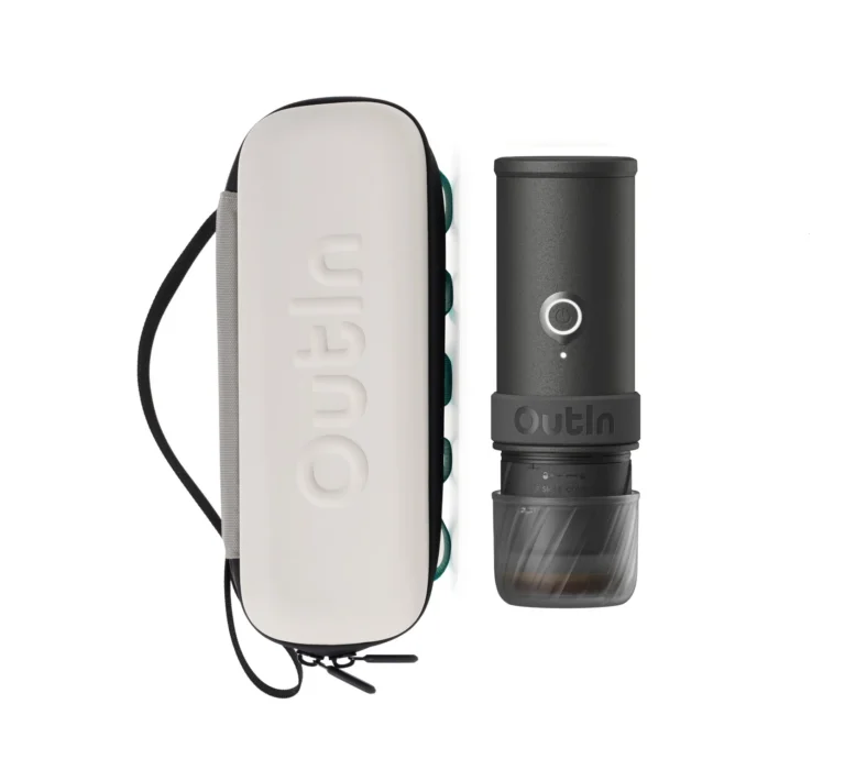 Cafetera Eléctrica Portátil OutIn Mino – Gris Espacial, Función de Calentamiento, para Café Molido y Adaptador…