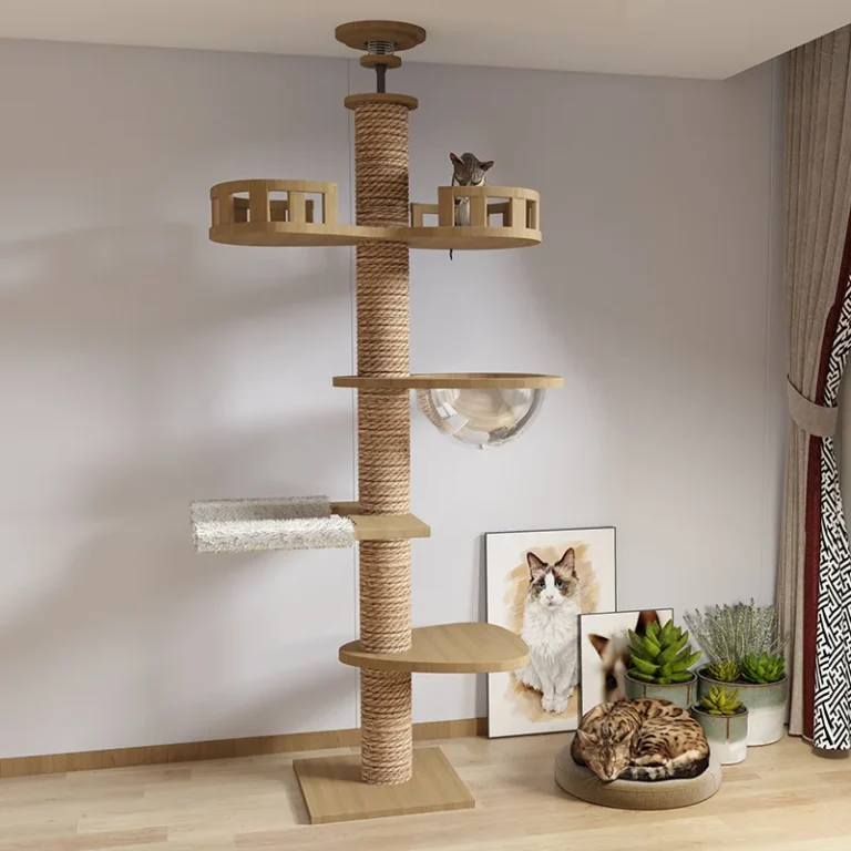 Árbol para Gatos de Madera Maciza, Color Natural, Gran Espacio, Nido para Gatos, Base Estable, Poste…