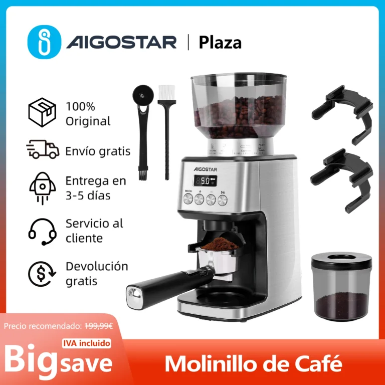 Molinillo de Café Eléctrico, 52 Configuraciones de Molienda Ajustables, Pantalla LCD, para Café Expreso, con Soporte…