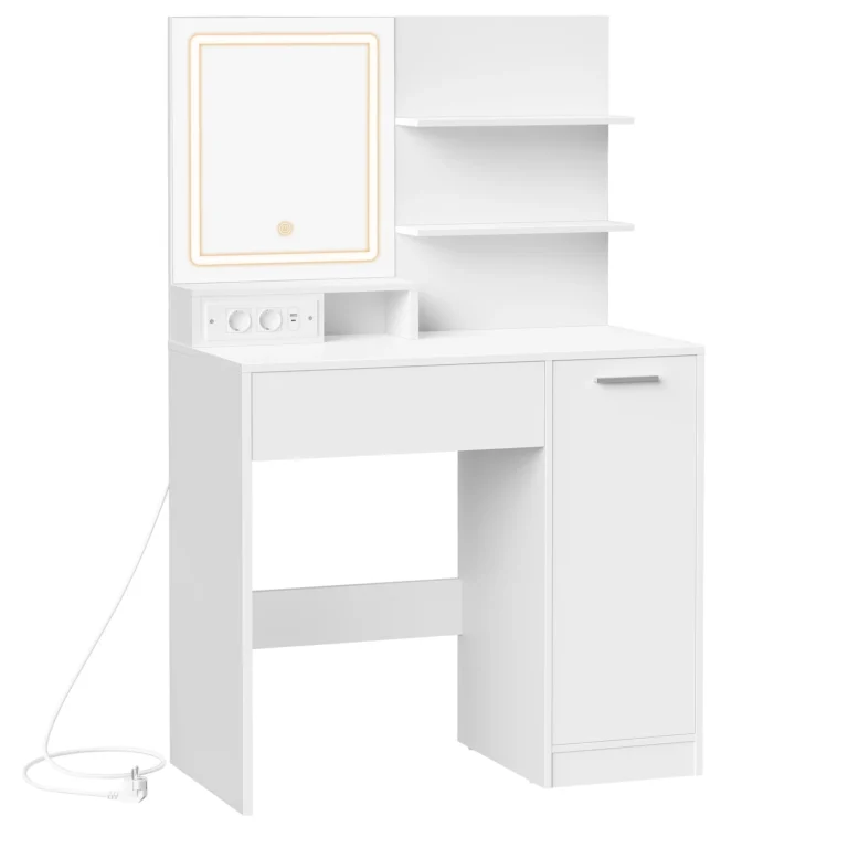 VASAGLE Kailyn Colección - Tocador con Espejo LED, con Regleta de Enchufes, Gabinete con 2 Estantes…