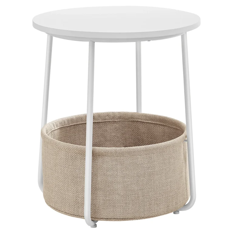 VASAGLE Mesa Auxiliar, Mesa Lateral Redonda con Cesta de Tela, Espaciosa, para Salón, Dormitorio, Mesita de…