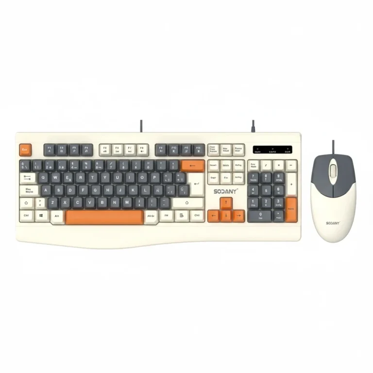 SODANY Kit Teclado y Ratón Retro USB con Cable Diseño Vintage Español con Ñ Teclas Bicolor…