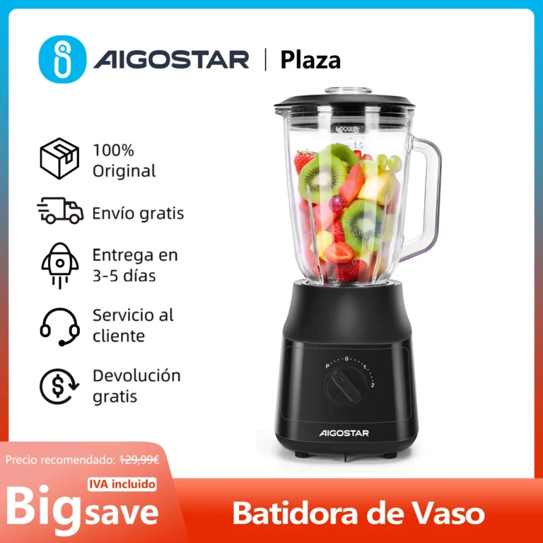 Batidora de Vaso de 600W, 1,5L, 4 Cuchillas con Recubrimiento de Titanio, 2 Velocidades y Pulse,…