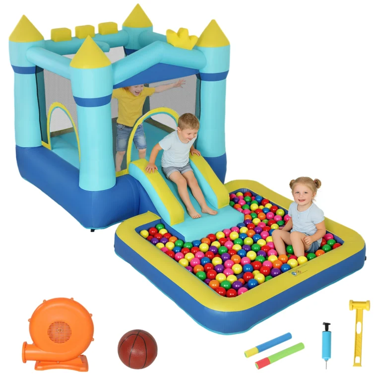 AIYAPLAY Castillo Hinchable para Niños con Soplador Tobogán Cama Elástica Piscina y Aro de Baloncesto para…