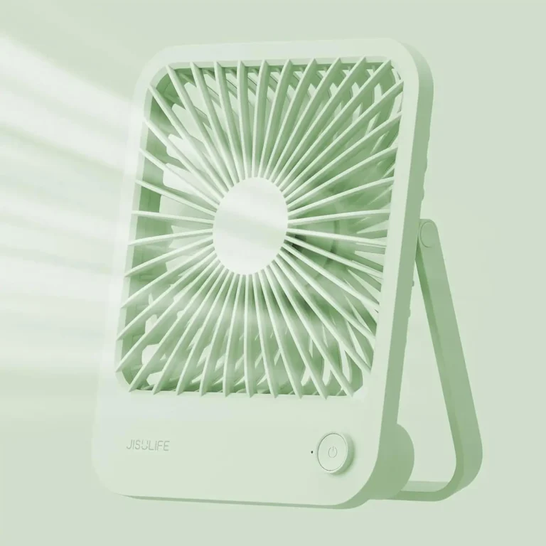 JISULIFE Ventilador de escritorio pequeño con pilas, 180 ° Ventilador portátil plegable, ultra silencioso ajustable de…