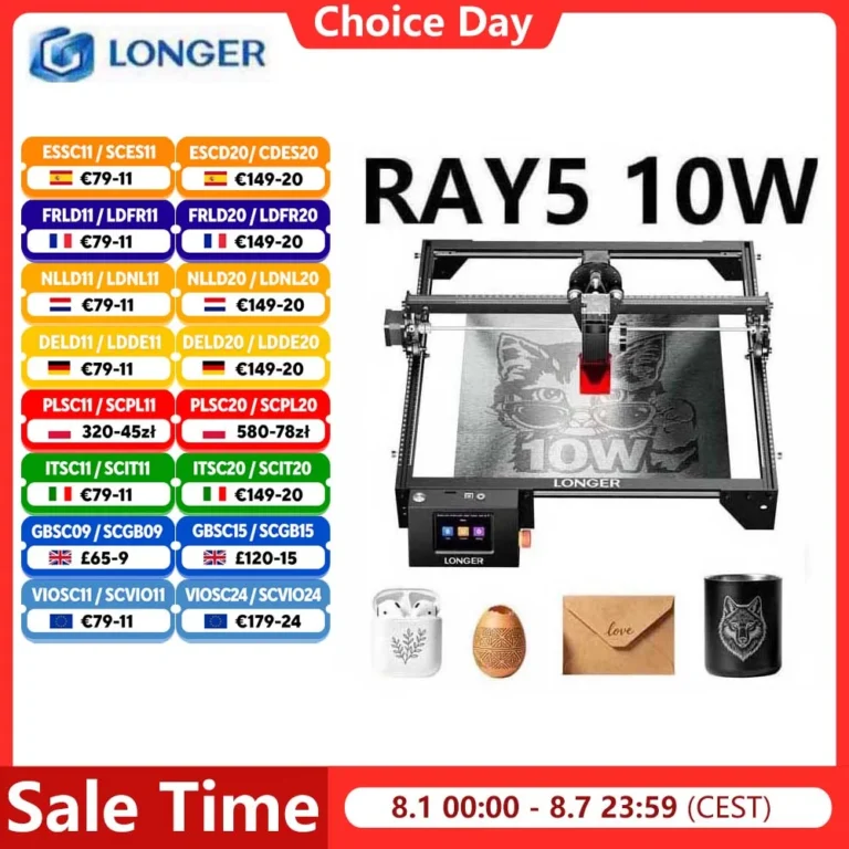 Grabador láser LONGER RAY5 de 10W, 0,06x0,06mm, pantalla táctil láser, tallado sin conexión, Chipset de 32…
