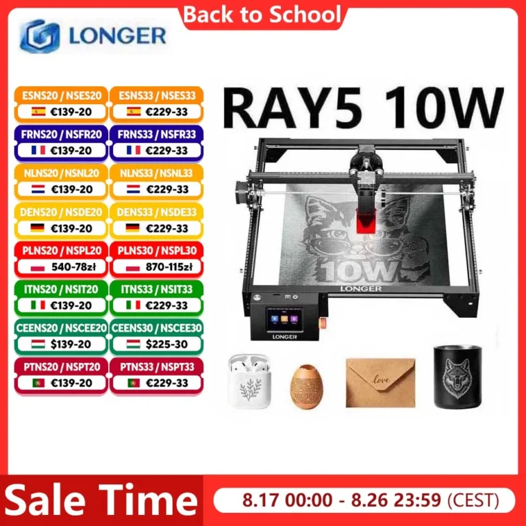 Grabador Láser LONGER RAY5 de 10W, Punto Láser de 0.06 x 0.06 mm, Área de Trabajo…
