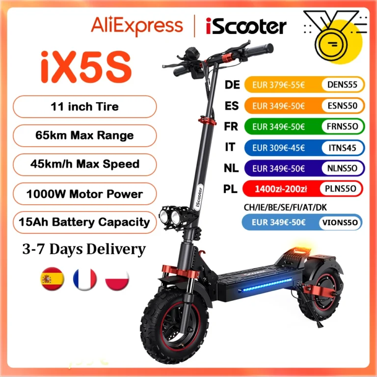 Patinete eléctrico iScooter iX5s de 15 Ah y 1000 W, potente, antideslizante, todoterreno, con neumático, autonomía…