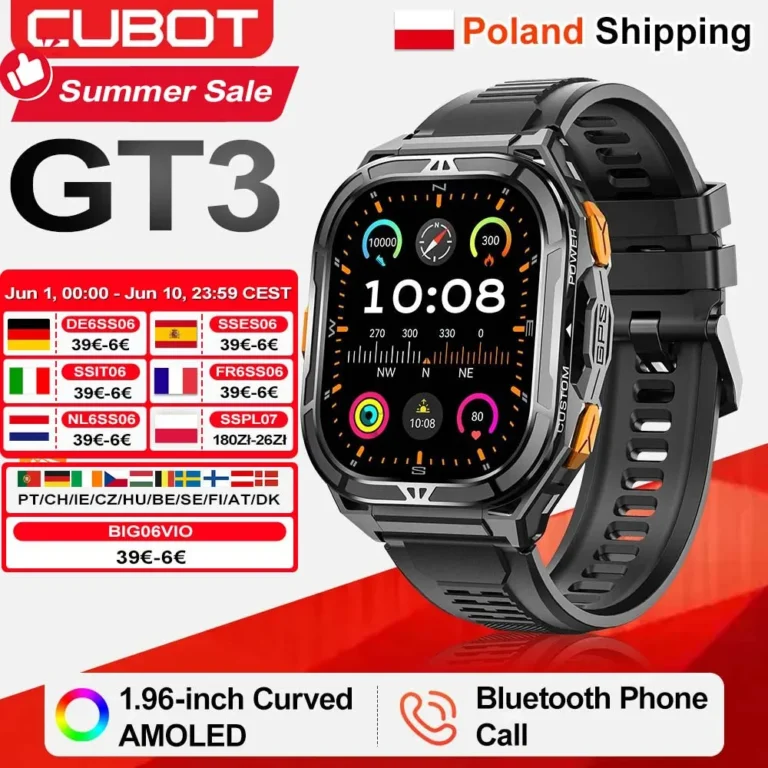 [Envío desde Polonia] Reloj inteligente Cubot GT3, resistente al agua 5ATM, pantalla AMOLED de 1,96 pulgadas,…