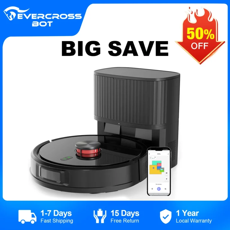 EVERCROSS BOT Robot aspirador con función de fregado y estación de succión, 6000Pa de potencia de…