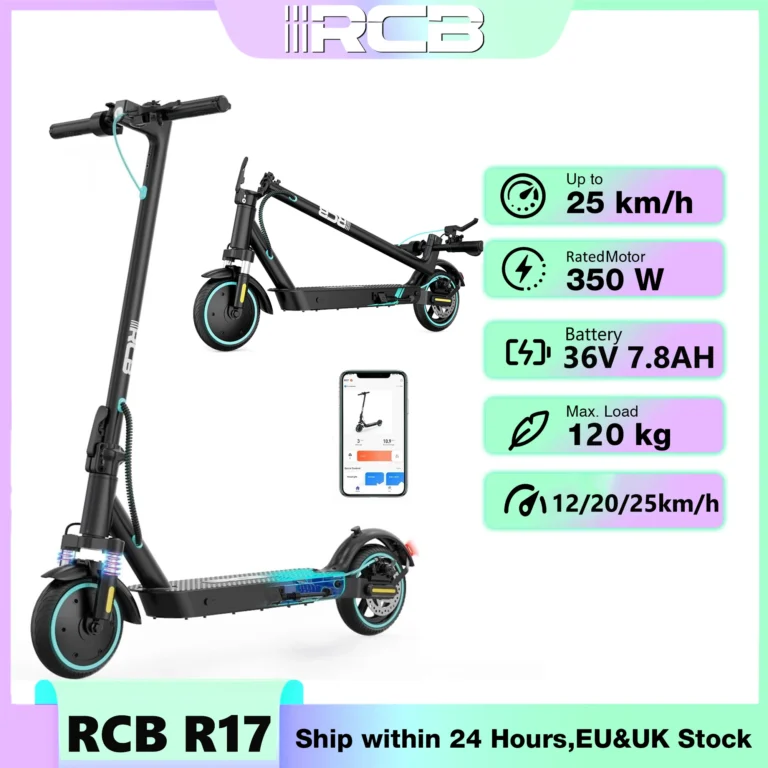 RCB Patinete Eléctrico R17 350W, Autonomía 23–30 km, Plegable, Neumáticos Sólidos 8,5 Pulgadas, Control por App,…