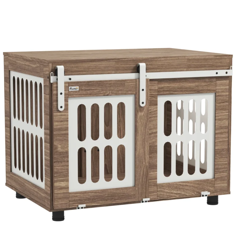 Jaula para perros PawHut con puerta corrediza, caseta para perros medianos, buena ventilación, mesa auxiliar en…