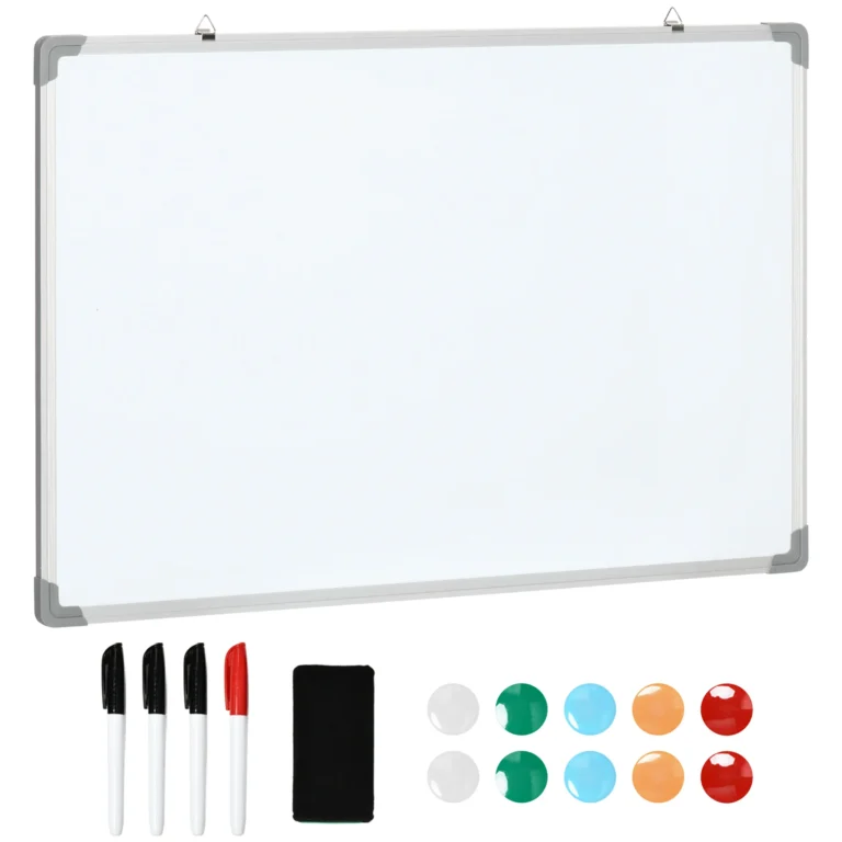 HOMCOM Pizarra magnética blanca con marco de aluminio 90x60 cm con rotuladores, borrador e imanes