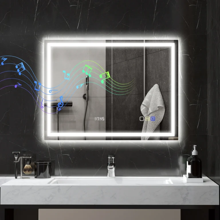 HOMCOM Espejo de baño con Bluetooth e iluminación LED 60x80 cm, espejo de pared brillante para…