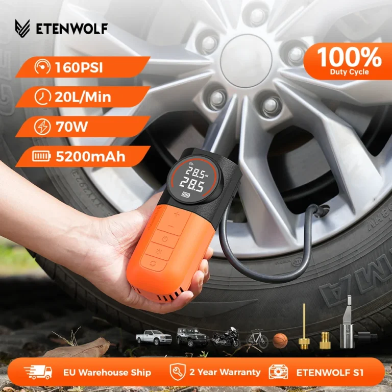 Inflador de Neumáticos Portátil ETENWOLF con Batería de 5200mAh, Compresor de Aire para Autos y Motocicletas,…