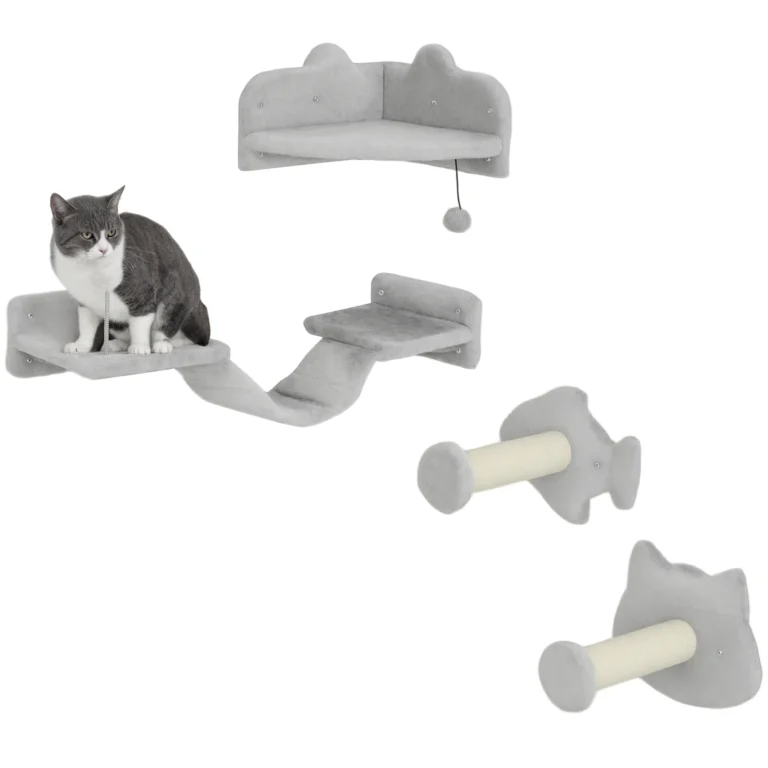Juego de Pared de Escalada para Gatos con Postes de Sisal Plataforma Doble con Escalera y…