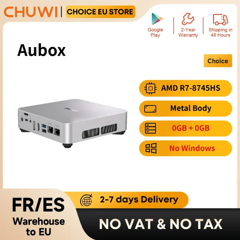 Mini PC CHUWI Aubox con AMD Ryzen7 8745HS, Oculink, DDR5, Sin RAM, Sin ROM, Sin SO,…