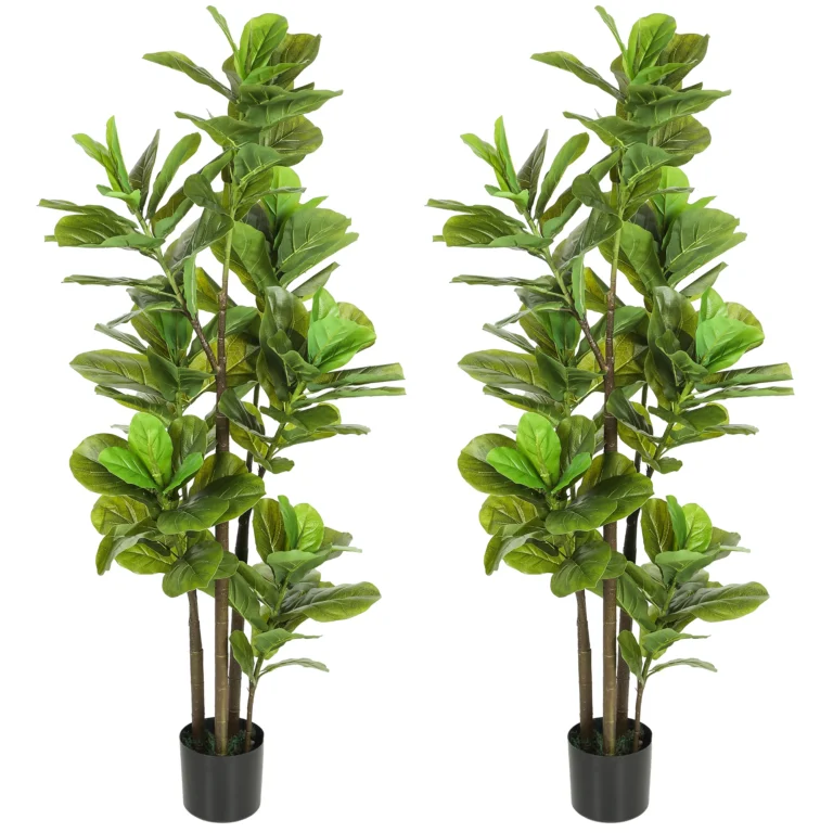 HOMCOM Juego de 2 plantas artificiales de interior cm, planta artificial con maceta de cemento, aspecto…