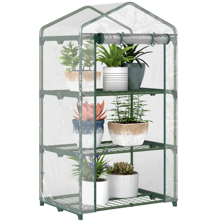 Invernadero de jardín Outsunny con estantes de 3 niveles, invernadero de balcón, lona reforzada, PVC, chasis…