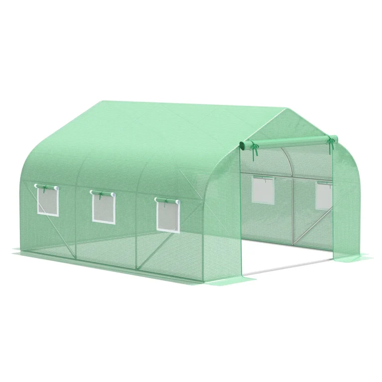 Invernadero Outsunny tipo túnel de 10,5 m² dim. Lona de acero enrollable de 3.5L x 3L…