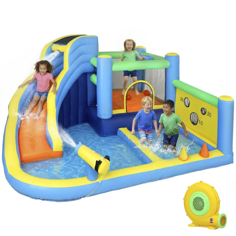 AIYAPLAY Castillo Hinchable Acuático 8 en 1 con Soplador 550W Tobogán Trampolín Escalada Piscinas Canasta Lanzamiento…