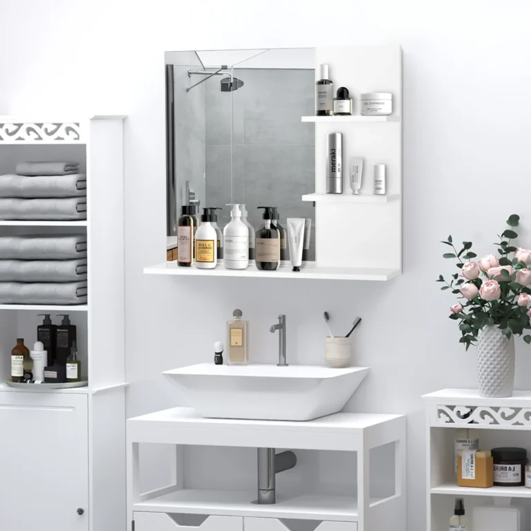 Espejo de baño HOMCOM con estantes - 2 estantes laterales + estante inferior grande - Kit…