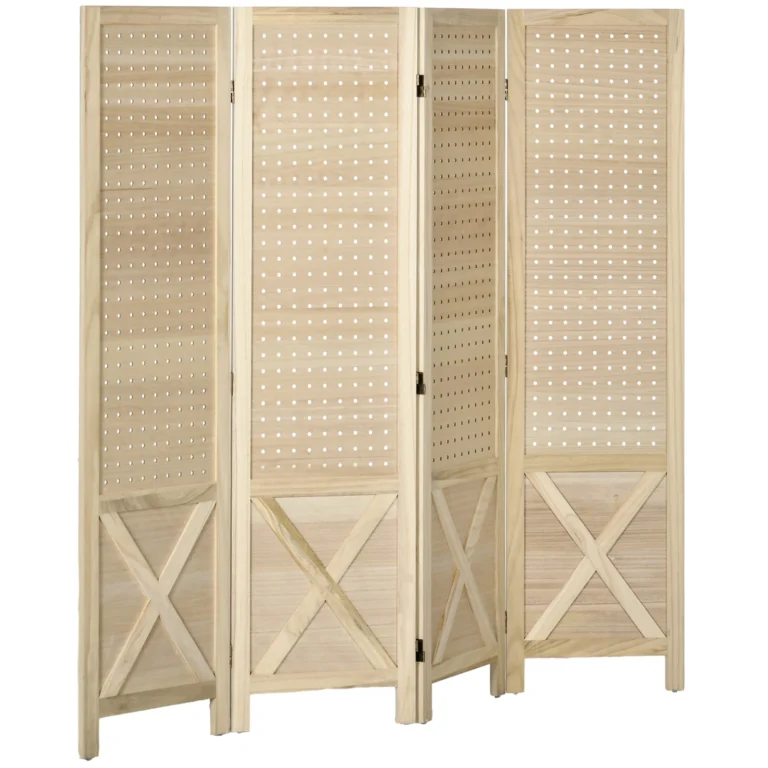 HOMCOM Biombo de 4 Paneles Separador de Ambientes Plegable 152x1,7x144,5 cm Divisor de Habitación de Madera…