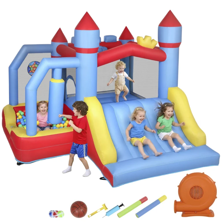 AIYAPLAY Castillo Hinchable para Niños con Soplador Tobogán Trampolín Piscina Pilar de Boxeo y Aro de…