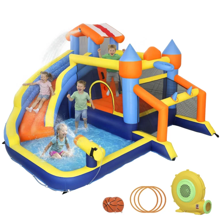 AIYAPLAY Castillo Hinchable Acuático 8 en 1 con Soplador 550W Tobogán Trampolín Escalada Piscina Portería Canasta…