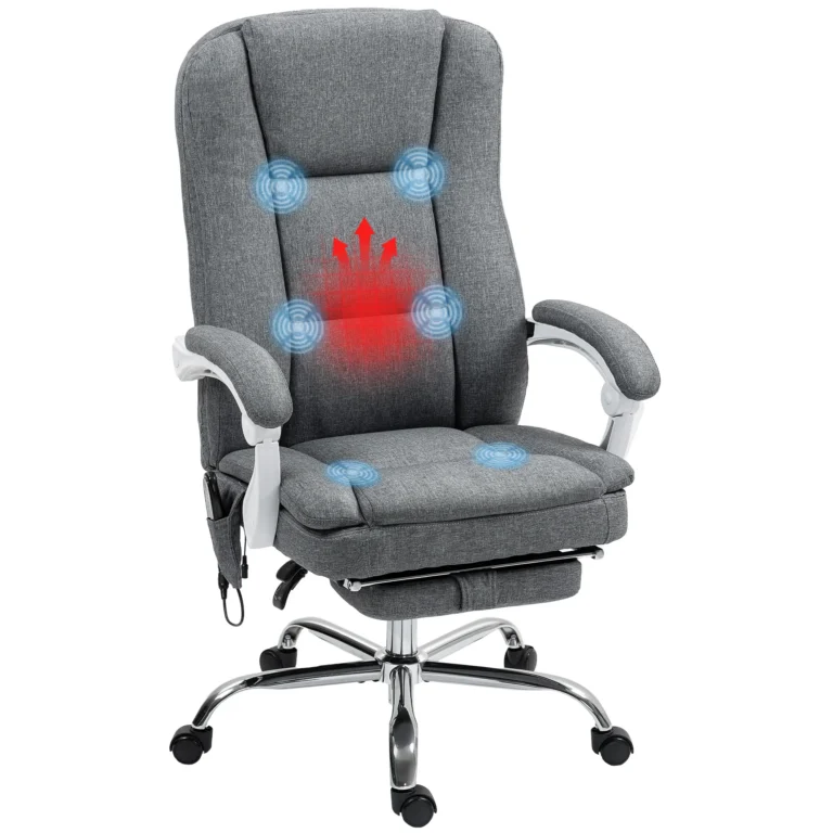 Silla de Escritorio HOMCOM con Masaje y Calefacción, Silla de Oficina Ergonómica con Altura Ajustable, Respaldo…
