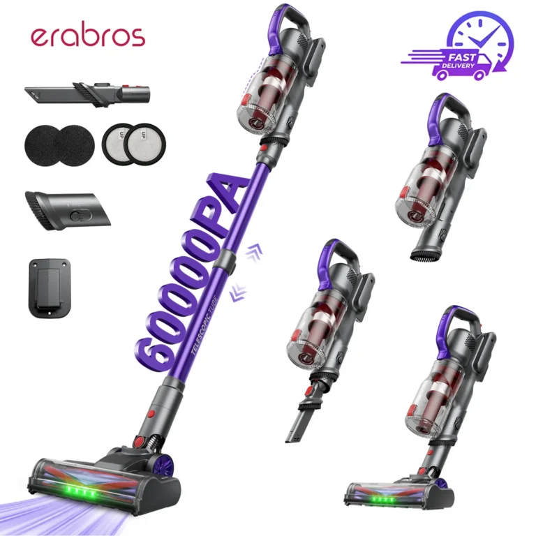 Aspiradora inalámbrica erabros EV3, 500W, 60KPa, potente succión, 60 minutos de autonomía,Aspiradora sin cable, batería extraíble,…