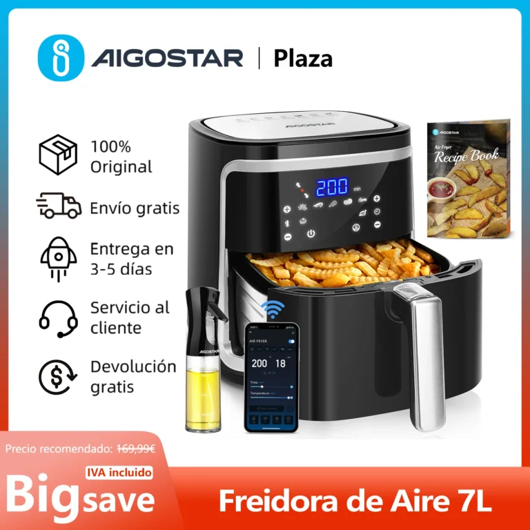 Freidora de Aire Inteligente, 7L, Pantalla LED Táctil, 7 Funciones, Cesta Antiadherente Extraíble, Conexión Wifi, 1900W